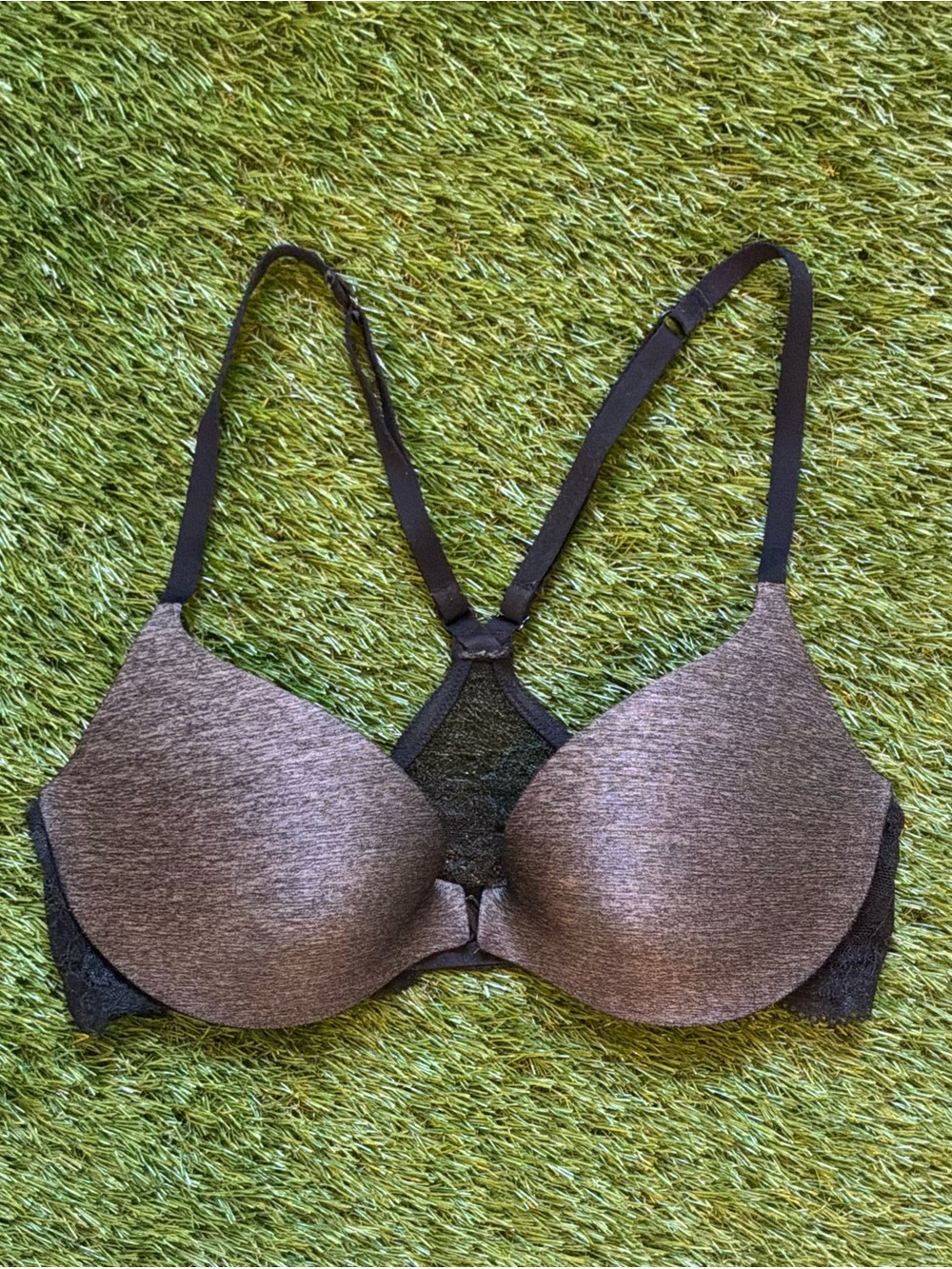 La Senza Body Kiss Black Grey Lace Racerback Push-Up Bra Size 32C